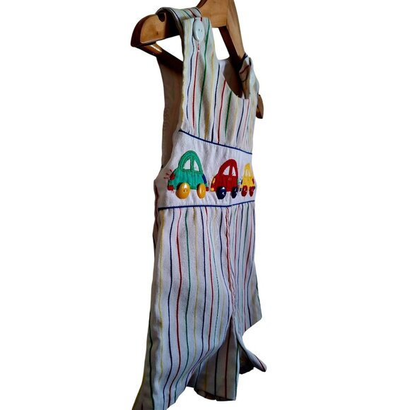 Vintage 80s 90s Toddler Striped Overalls with Car Appliqué & Button Closures - Picture 5 of 11